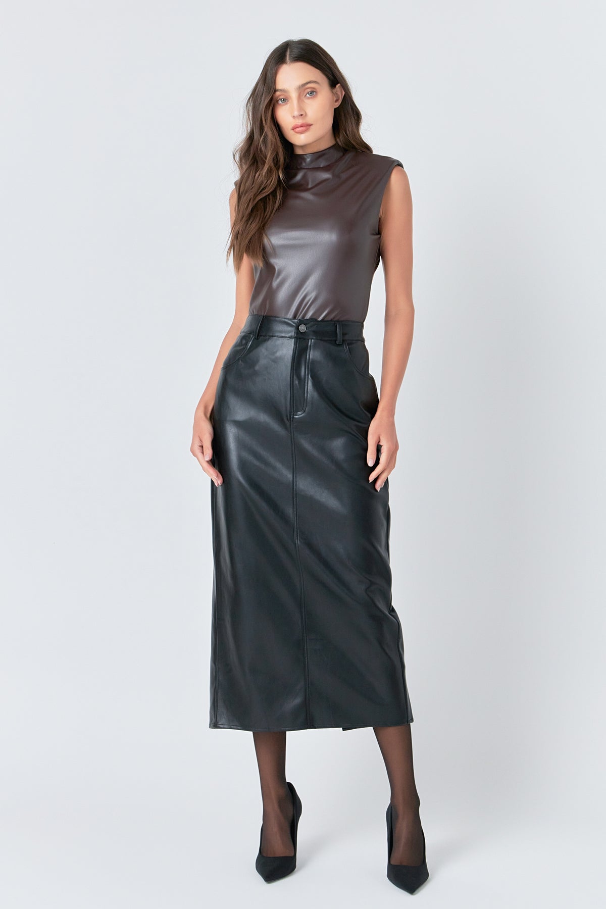 GREY LAB - Faux Leather Maxi Skirt - SKIRTS available at Objectrare