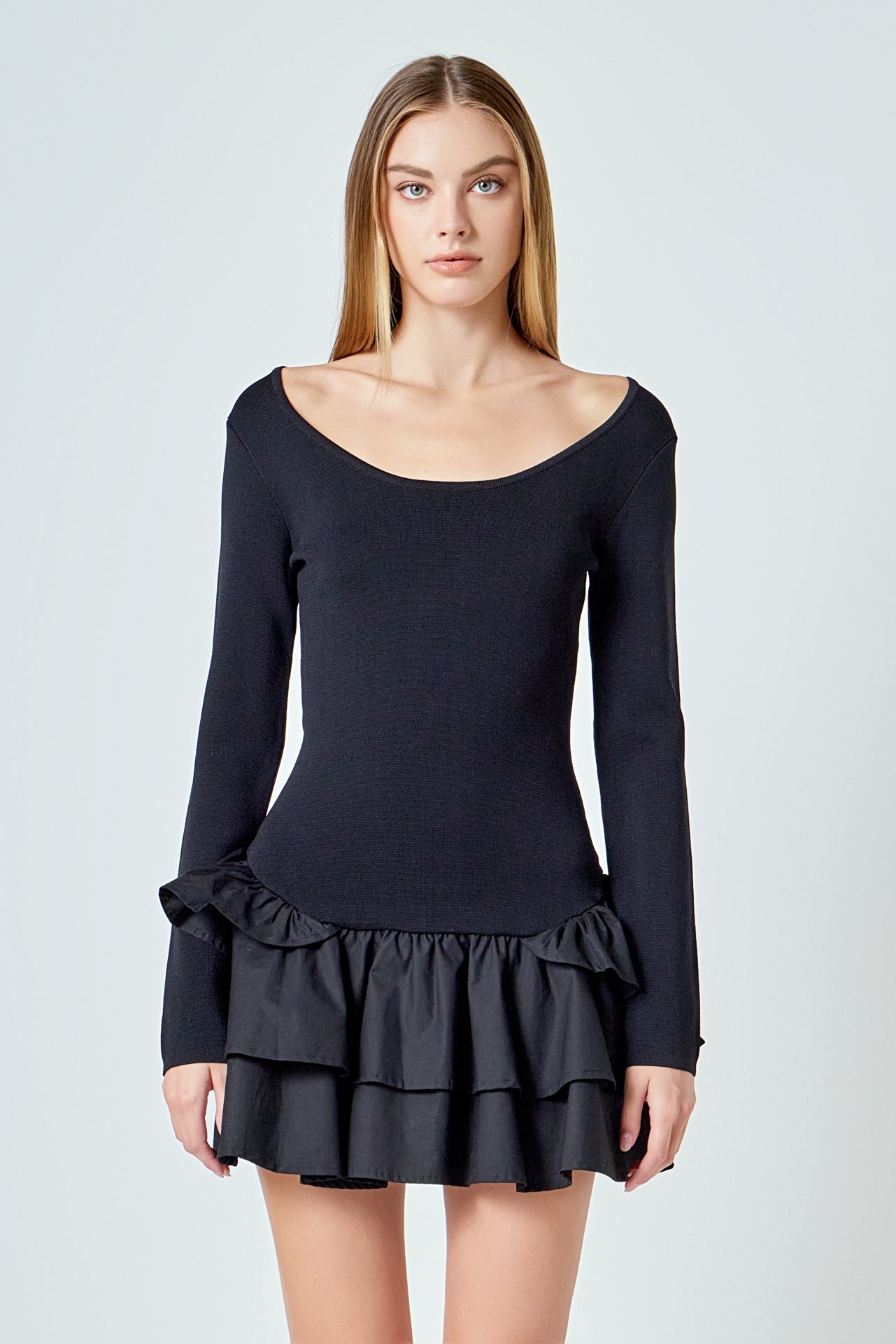 Combo Mixed Tiered Mini Dress