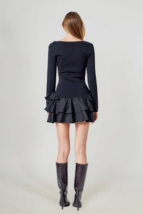 ENDLESS ROSE - Combo Mixed Tiered Mini Dress - DRESSES available at Objectrare