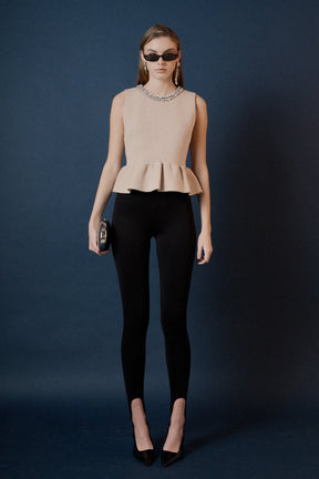 Jewel Trim Neck Peplum Knit Top