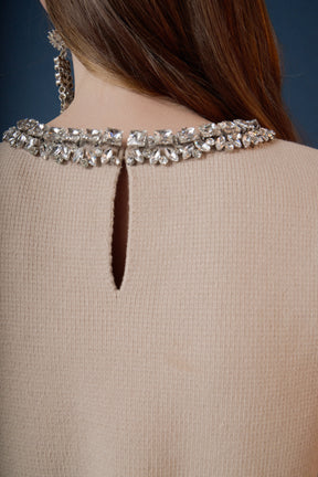 ENDLESS ROSE - Jewel Trim Neck Peplum Knit Top - SWEATERS & KNITS available at Objectrare