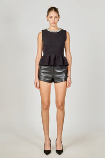 ENDLESS ROSE - Jewel Trim Neck Peplum Knit Top - SWEATERS & KNITS available at Objectrare