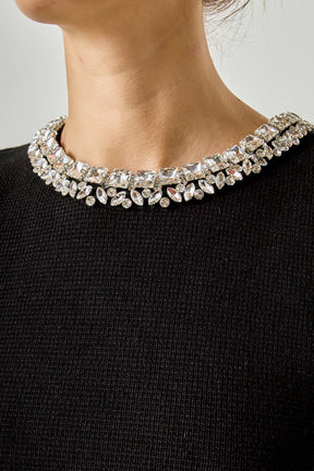 ENDLESS ROSE - Jewel Trim Neck Peplum Knit Top - SWEATERS & KNITS available at Objectrare