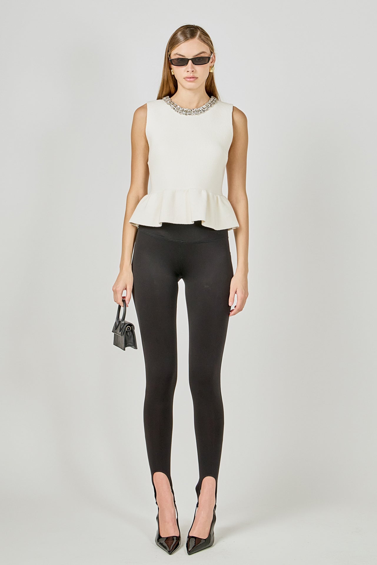 ENDLESS ROSE - Jewel Trim Neck Peplum Knit Top - SWEATERS & KNITS available at Objectrare