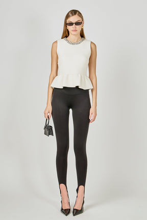 ENDLESS ROSE - Jewel Trim Neck Peplum Knit Top - SWEATERS & KNITS available at Objectrare