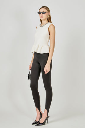 Jewel Trim Neck Peplum Knit Top