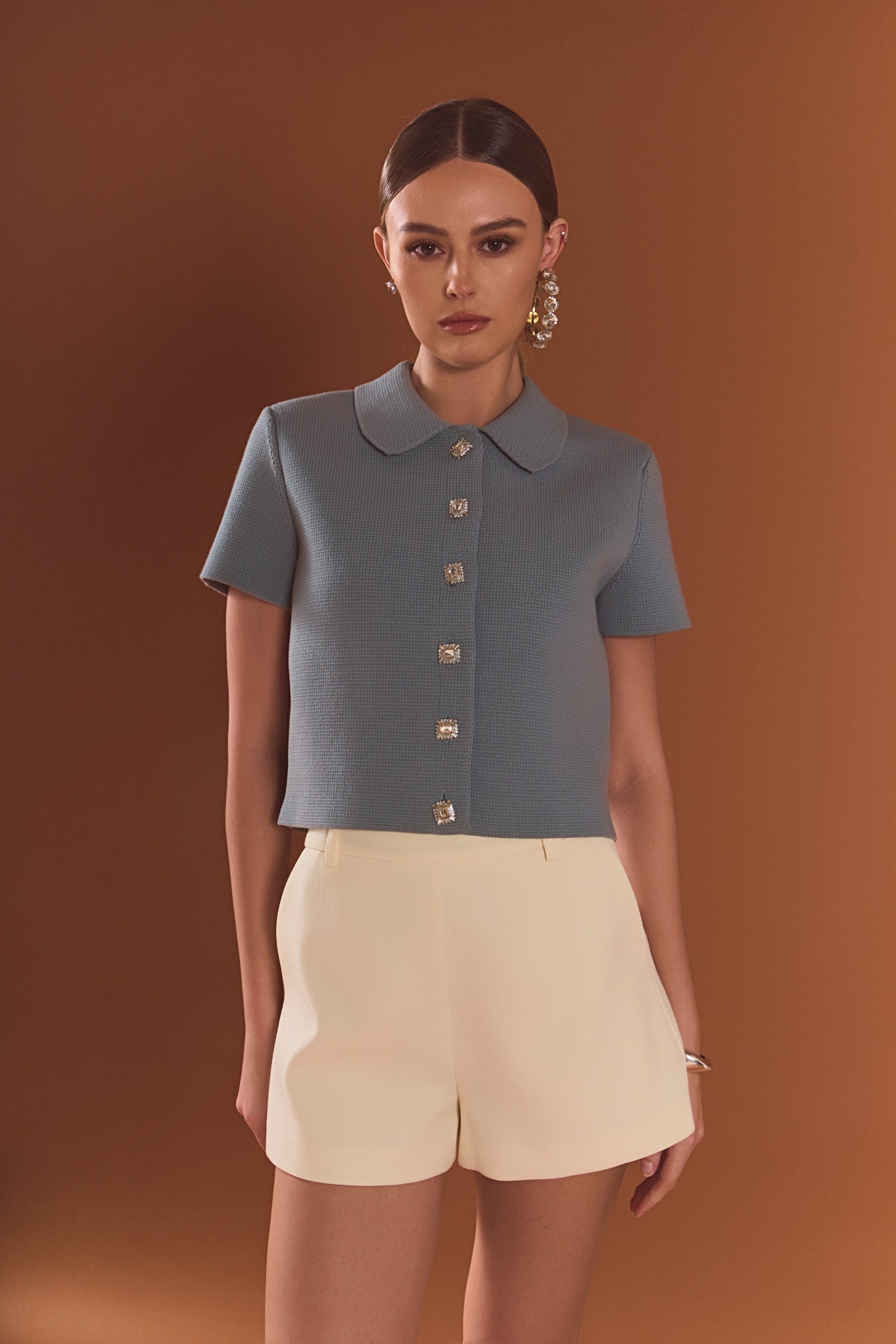 Jewel Buttoned Cropped Knit Top