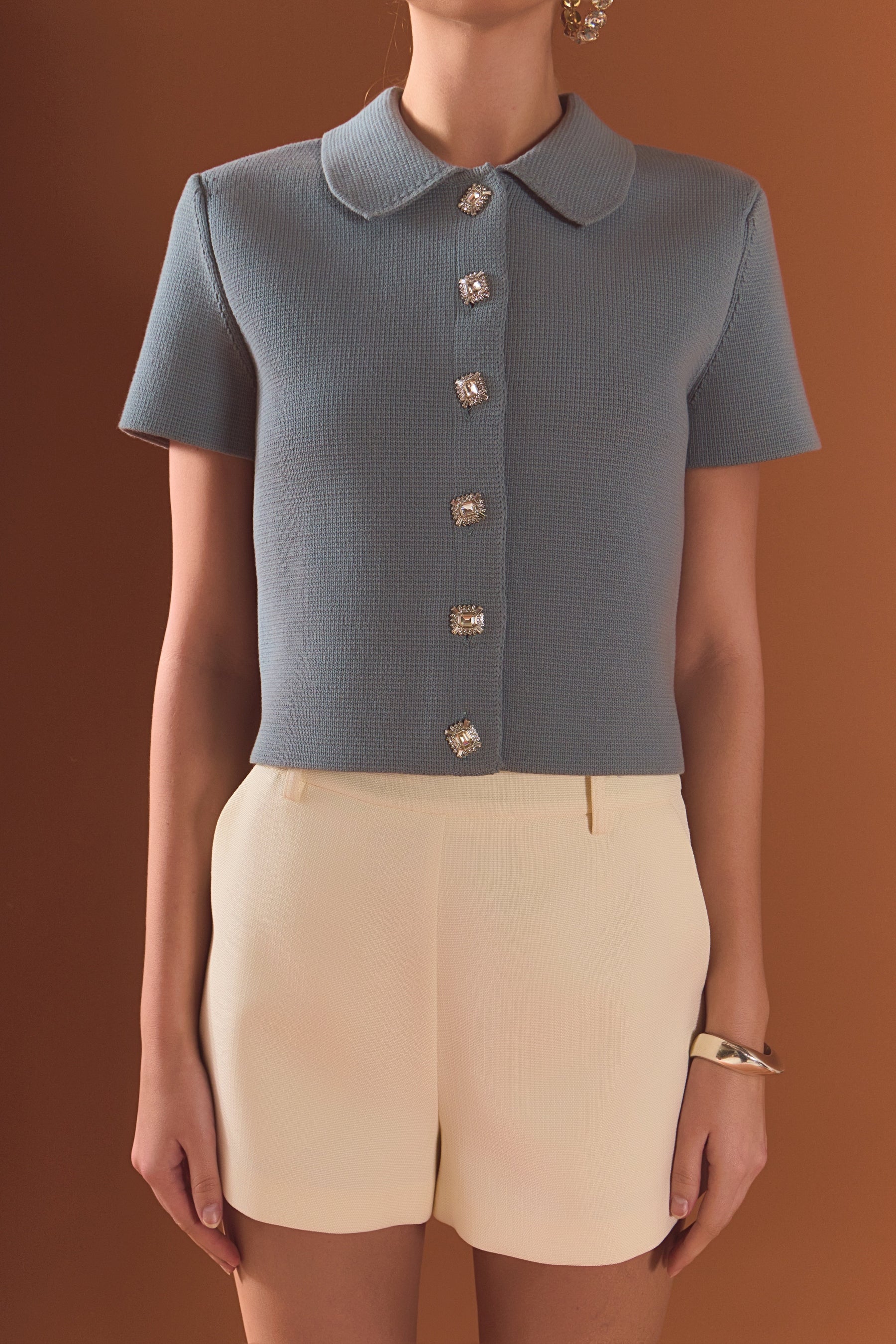 Jewel Buttoned Cropped Knit Top