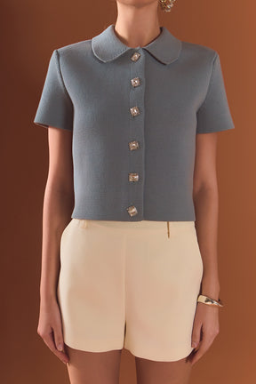 Jewel Buttoned Cropped Knit Top