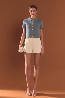 ENDLESS ROSE - Jewel Buttoned Cropped Knit Top - SWEATERS & KNITS available at Objectrare