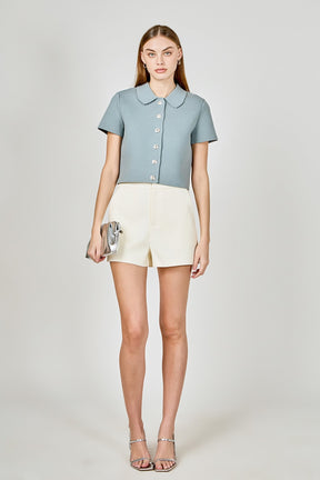Jewel Buttoned Cropped Knit Top