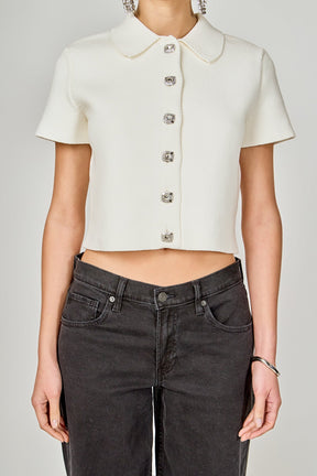 ENDLESS ROSE - Jewel Buttoned Cropped Knit Top - SWEATERS & KNITS available at Objectrare