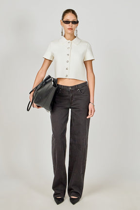 Jewel Buttoned Cropped Knit Top