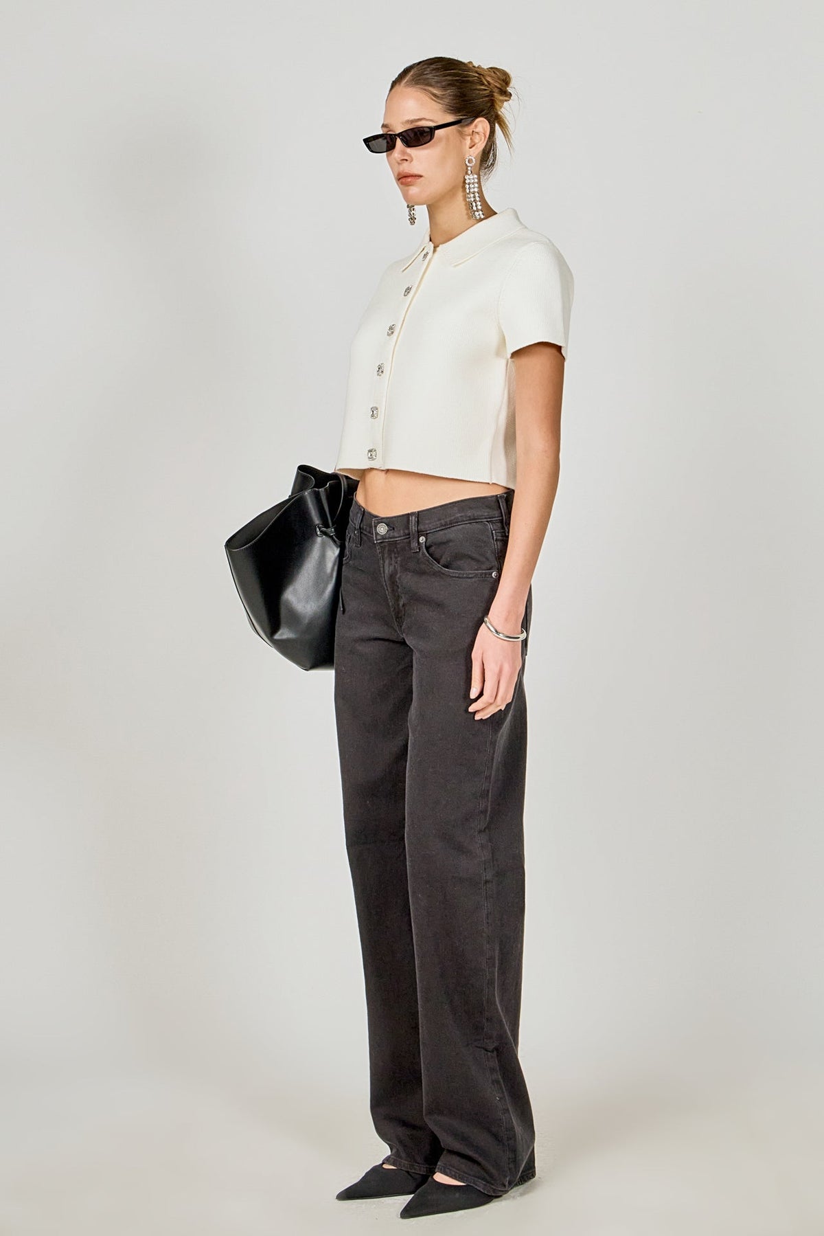 ENDLESS ROSE - Jewel Buttoned Cropped Knit Top - SWEATERS & KNITS available at Objectrare