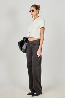 ENDLESS ROSE - Jewel Buttoned Cropped Knit Top - SWEATERS & KNITS available at Objectrare