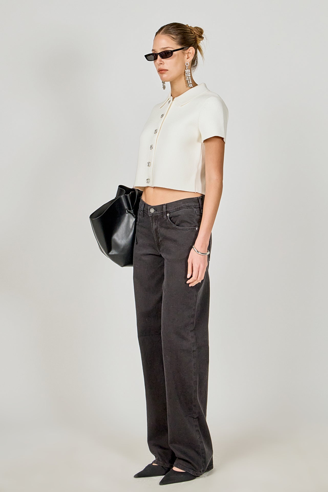 Jewel Buttoned Cropped Knit Top