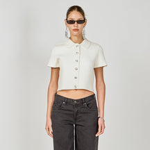 Jewel Buttoned Cropped Knit Top