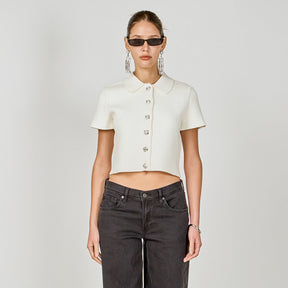 Jewel Buttoned Cropped Knit Top
