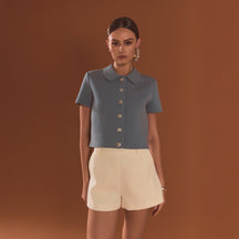 Jewel Buttoned Cropped Knit Top