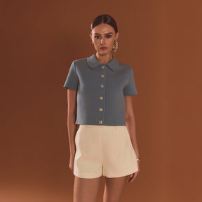 Jewel Buttoned Cropped Knit Top