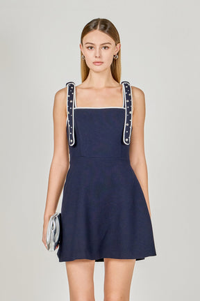 Bead Embellished Strap Mini Dress