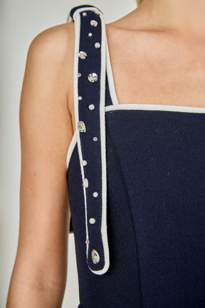 Bead Embellished Strap Mini Dress