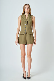 Notch Collared Sleeveless Romper