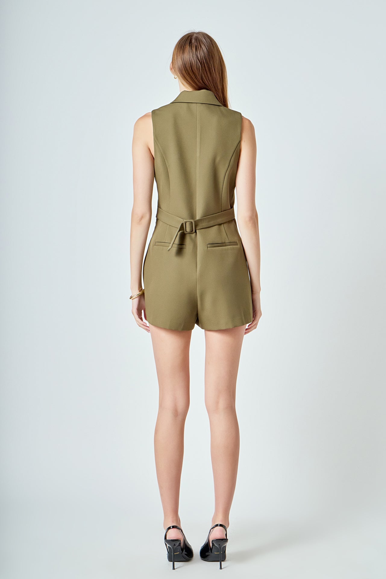 Notch Collared Sleeveless Romper