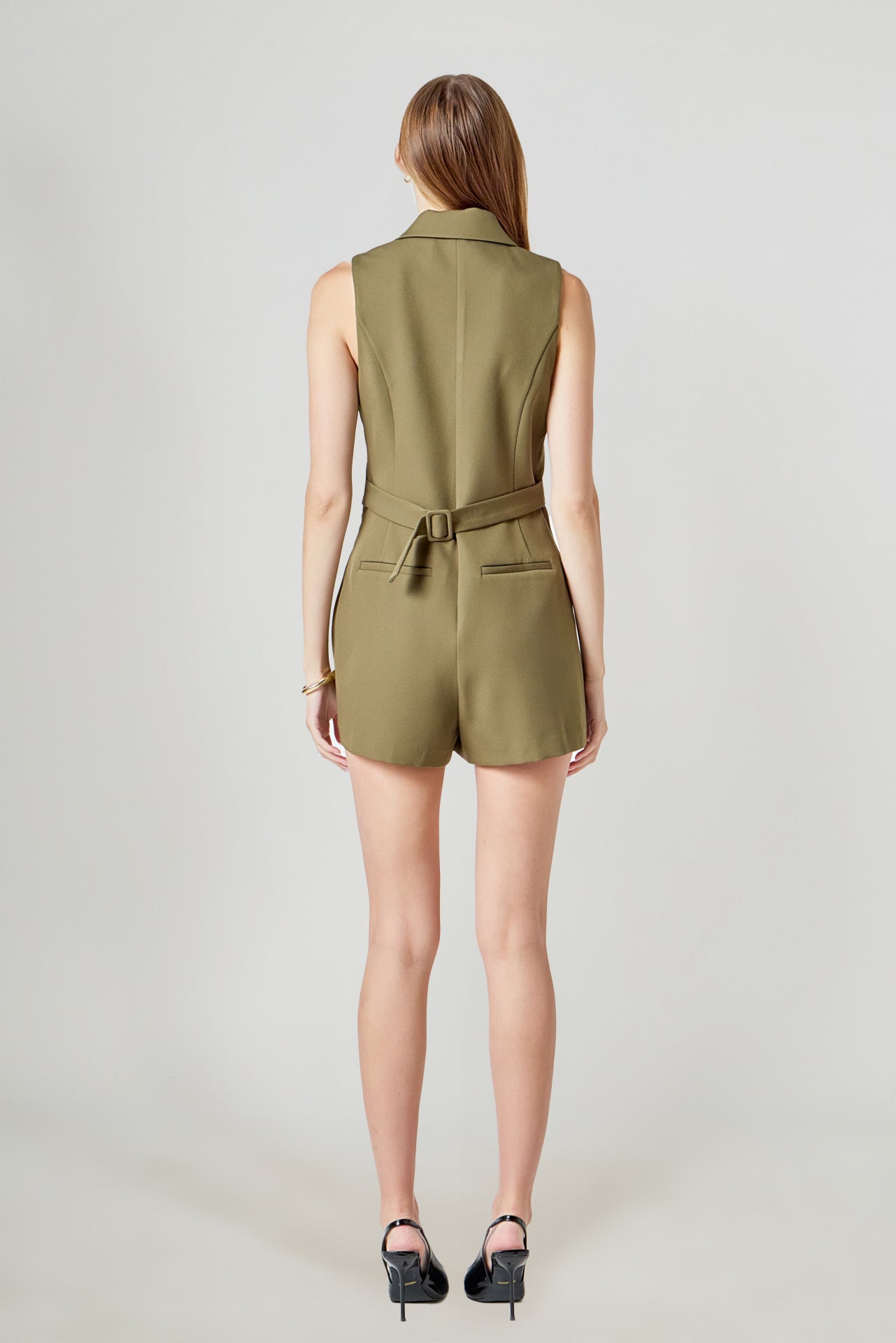 ENDLESS ROSE - Notch Collared Sleeveless Romper - ROMPERS available at Objectrare
