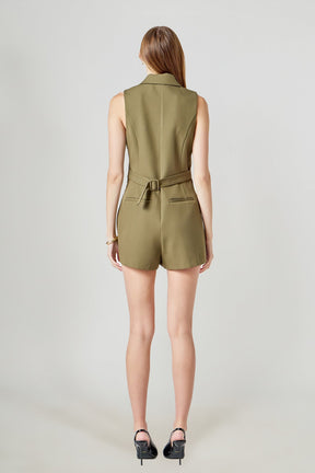 ENDLESS ROSE - Notch Collared Sleeveless Romper - ROMPERS available at Objectrare