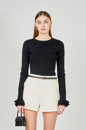 ENDLESS ROSE - Ruffled Cuff Knit Top - SWEATERS & KNITS available at Objectrare