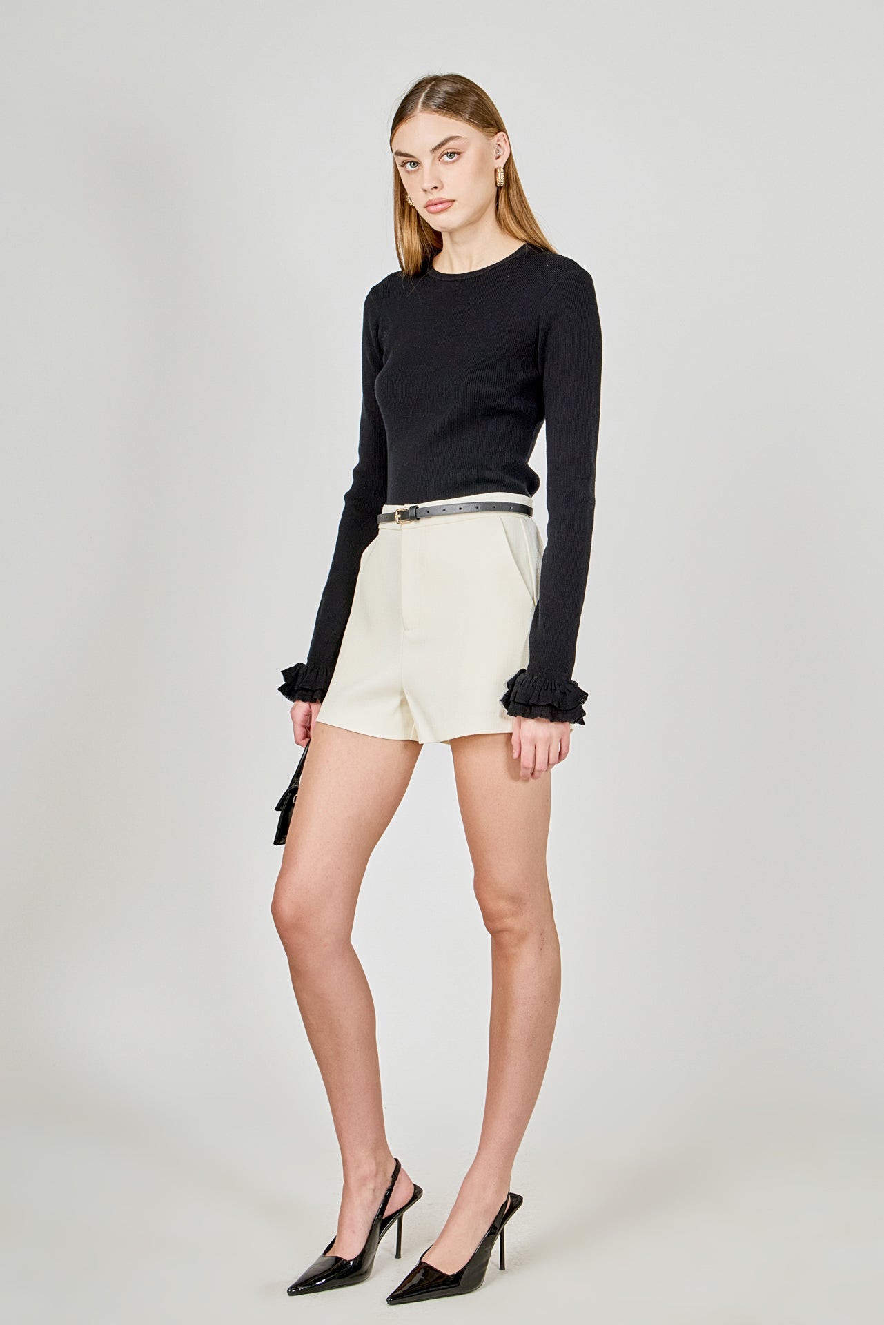 ENDLESS ROSE - Ruffled Cuff Knit Top - SWEATERS & KNITS available at Objectrare