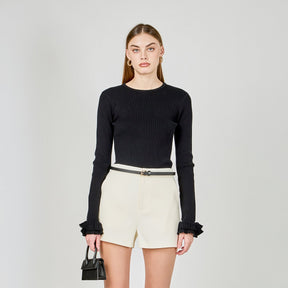 ENDLESS ROSE - Ruffled Cuff Knit Top - SWEATERS & KNITS available at Objectrare