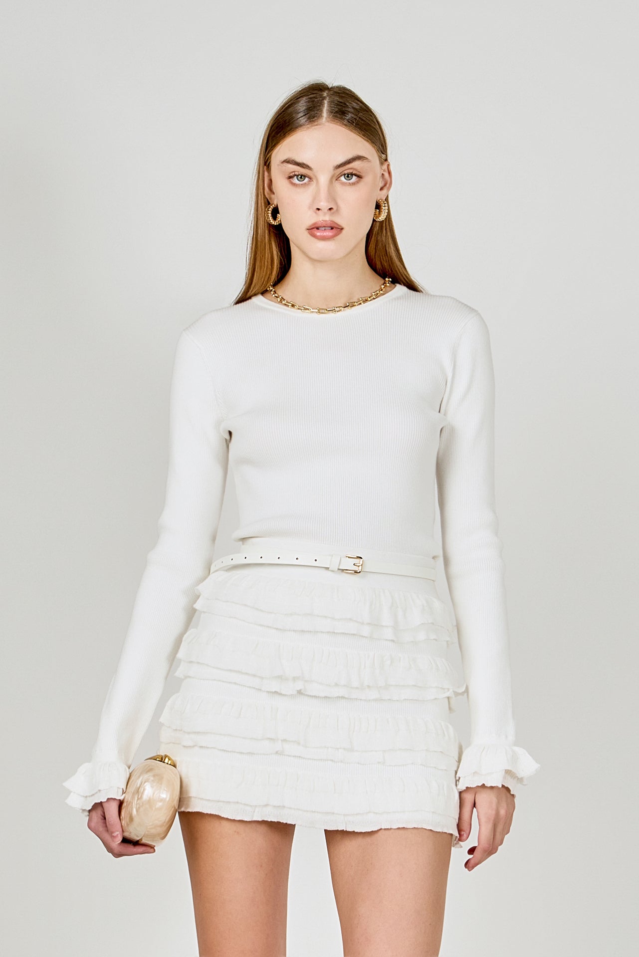 ENDLESS ROSE - Ruffled Cuff Knit Top - SWEATERS & KNITS available at Objectrare