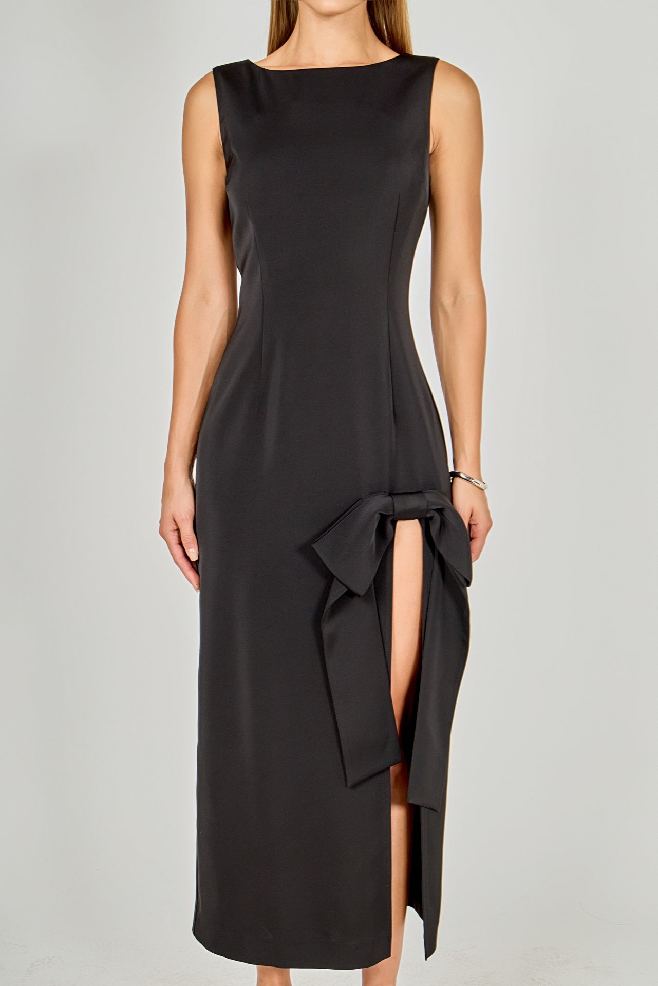 ENDLESS ROSE - Slit Maxi Dress with Bow - DRESSES available at Objectrare