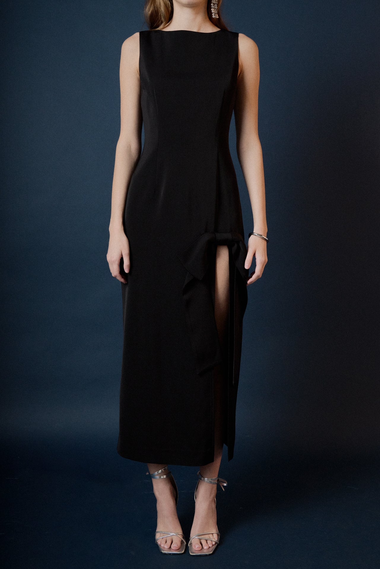 ENDLESS ROSE - Slit Maxi Dress with Bow - DRESSES available at Objectrare