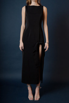 ENDLESS ROSE - Slit Maxi Dress with Bow - DRESSES available at Objectrare