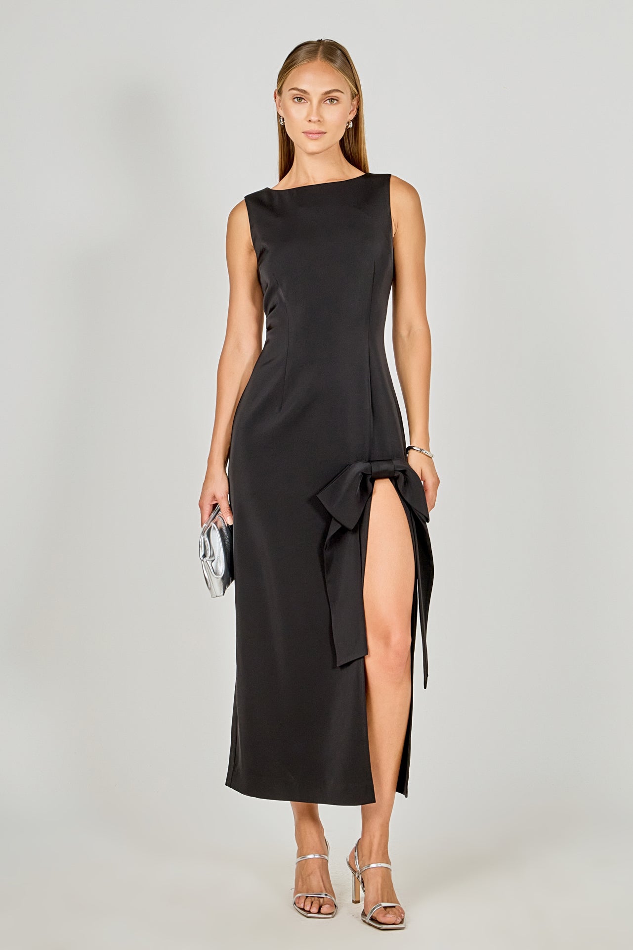 ENDLESS ROSE - Slit Maxi Dress with Bow - DRESSES available at Objectrare