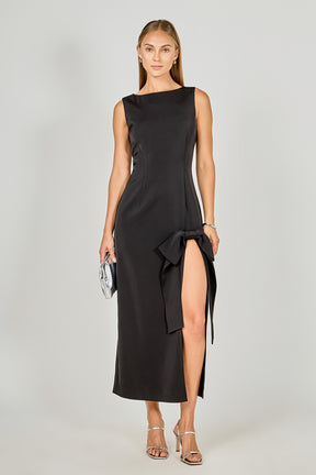 ENDLESS ROSE - Slit Maxi Dress with Bow - DRESSES available at Objectrare