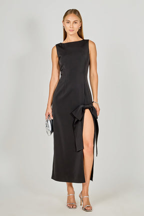 ENDLESS ROSE - Slit Maxi Dress with Bow - DRESSES available at Objectrare