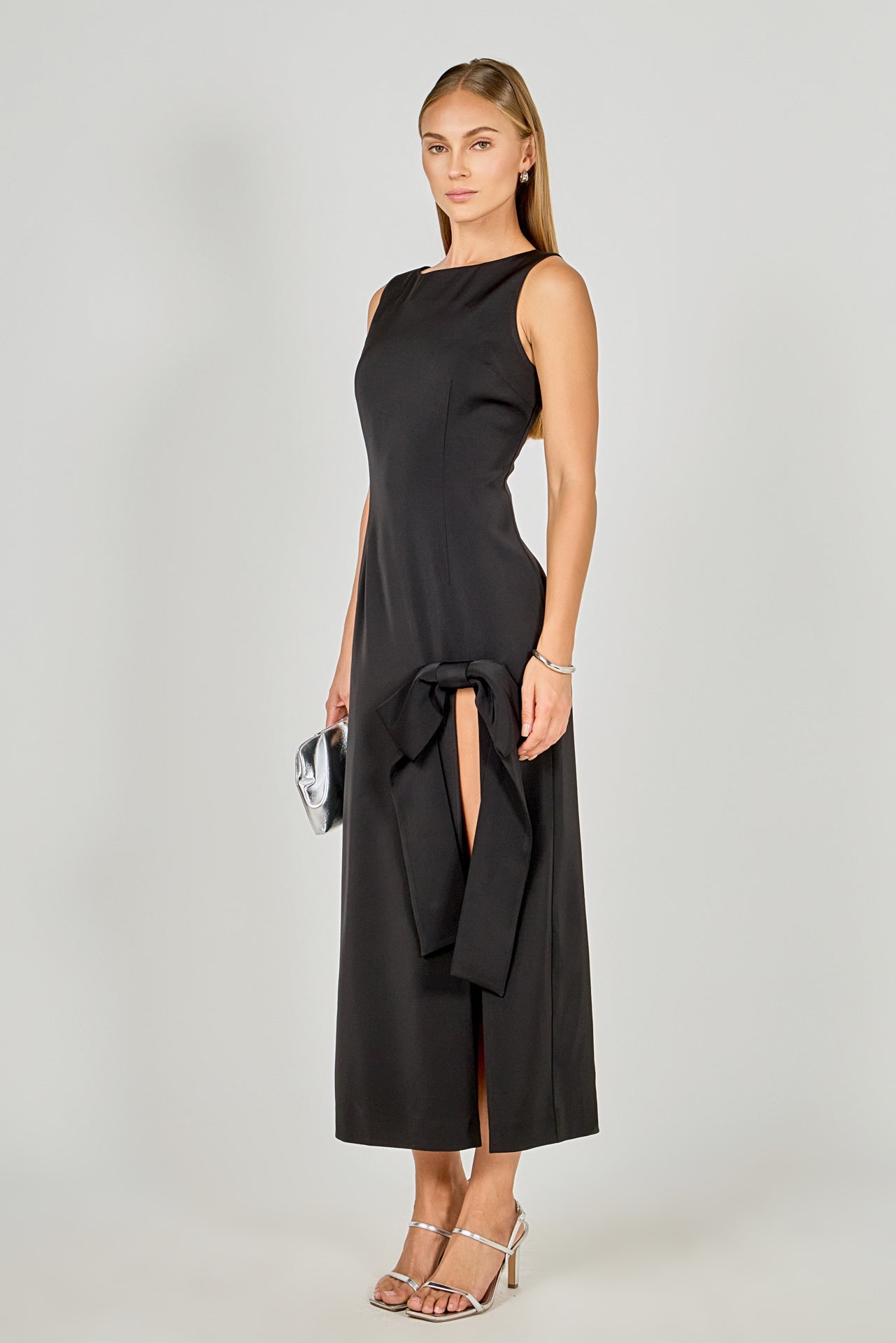 ENDLESS ROSE - Slit Maxi Dress with Bow - DRESSES available at Objectrare