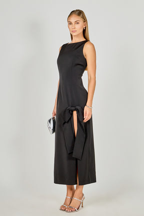 ENDLESS ROSE - Slit Maxi Dress with Bow - DRESSES available at Objectrare