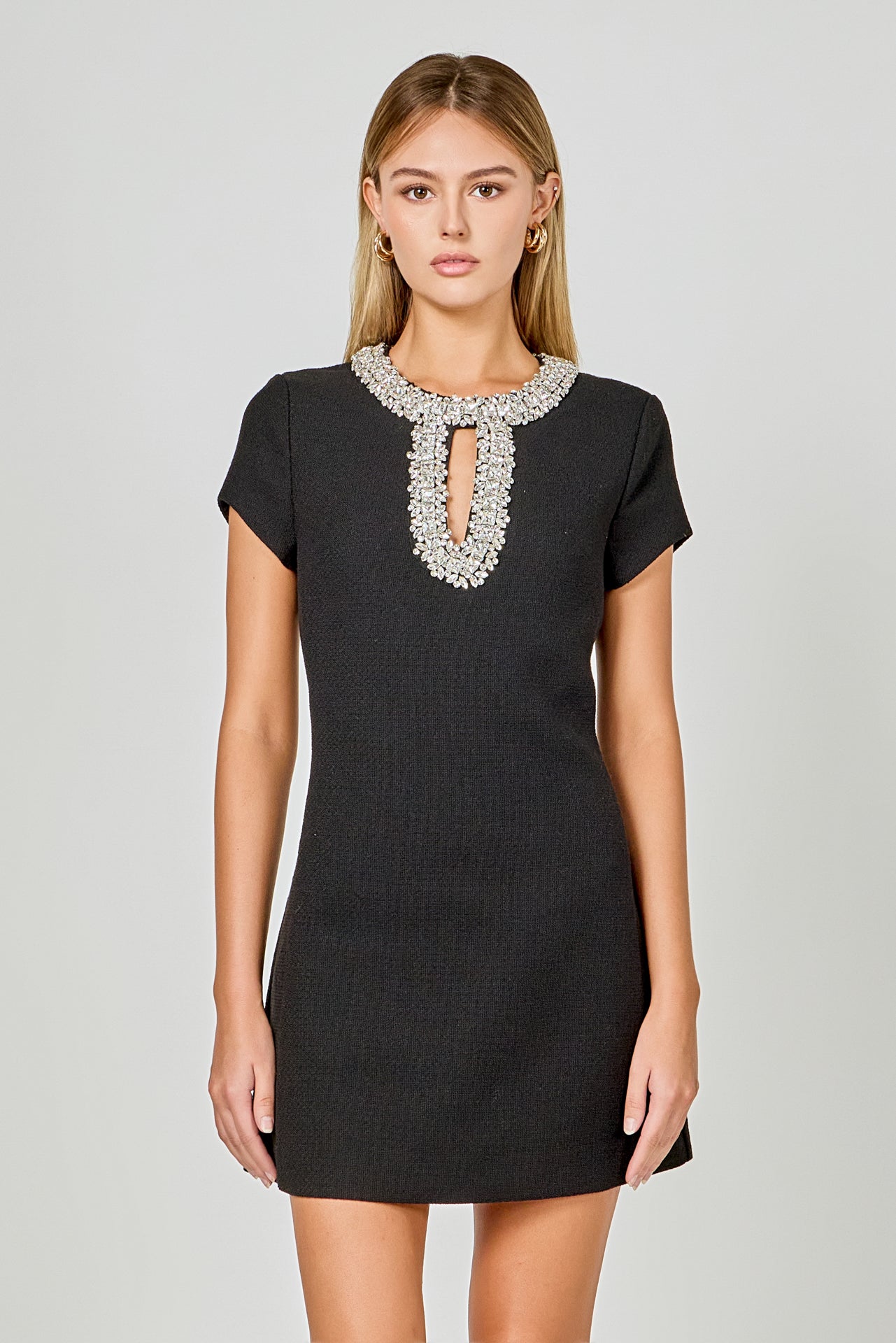 ENDLESS ROSE - Jewel Trim Neck Mini Dress - DRESSES available at Objectrare