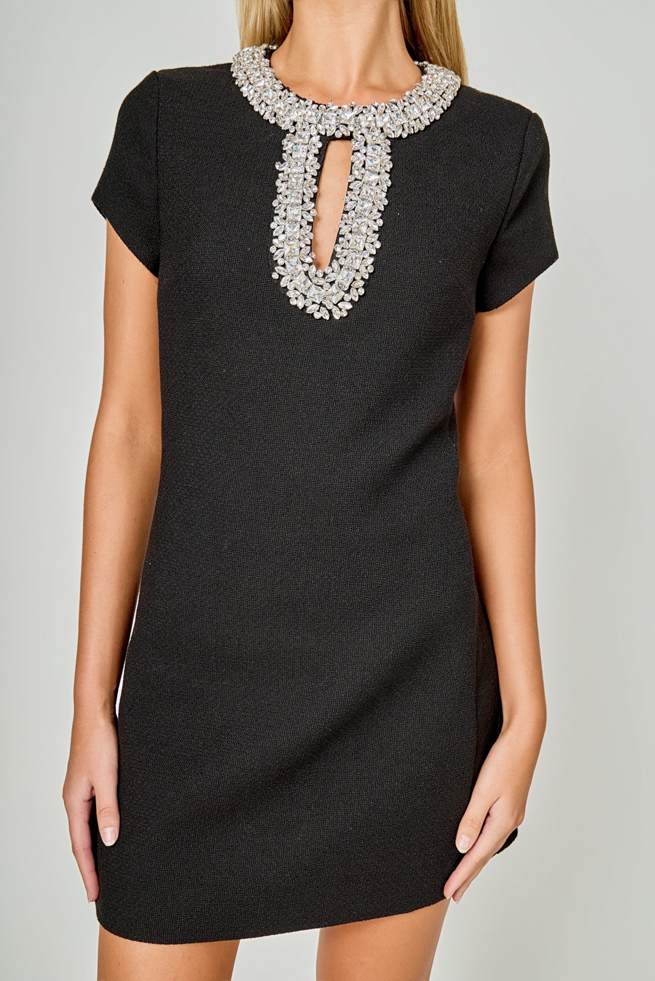 ENDLESS ROSE - Jewel Trim Neck Mini Dress - DRESSES available at Objectrare