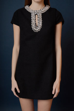 ENDLESS ROSE - Jewel Trim Neck Mini Dress - DRESSES available at Objectrare