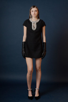ENDLESS ROSE - Jewel Trim Neck Mini Dress - DRESSES available at Objectrare