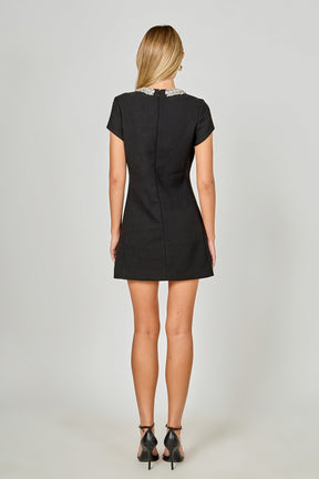 Jewel Trim Neck Mini Dress
