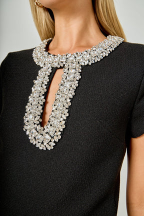 ENDLESS ROSE - Jewel Trim Neck Mini Dress - DRESSES available at Objectrare