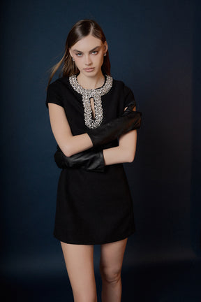 ENDLESS ROSE - Jewel Trim Neck Mini Dress - DRESSES available at Objectrare