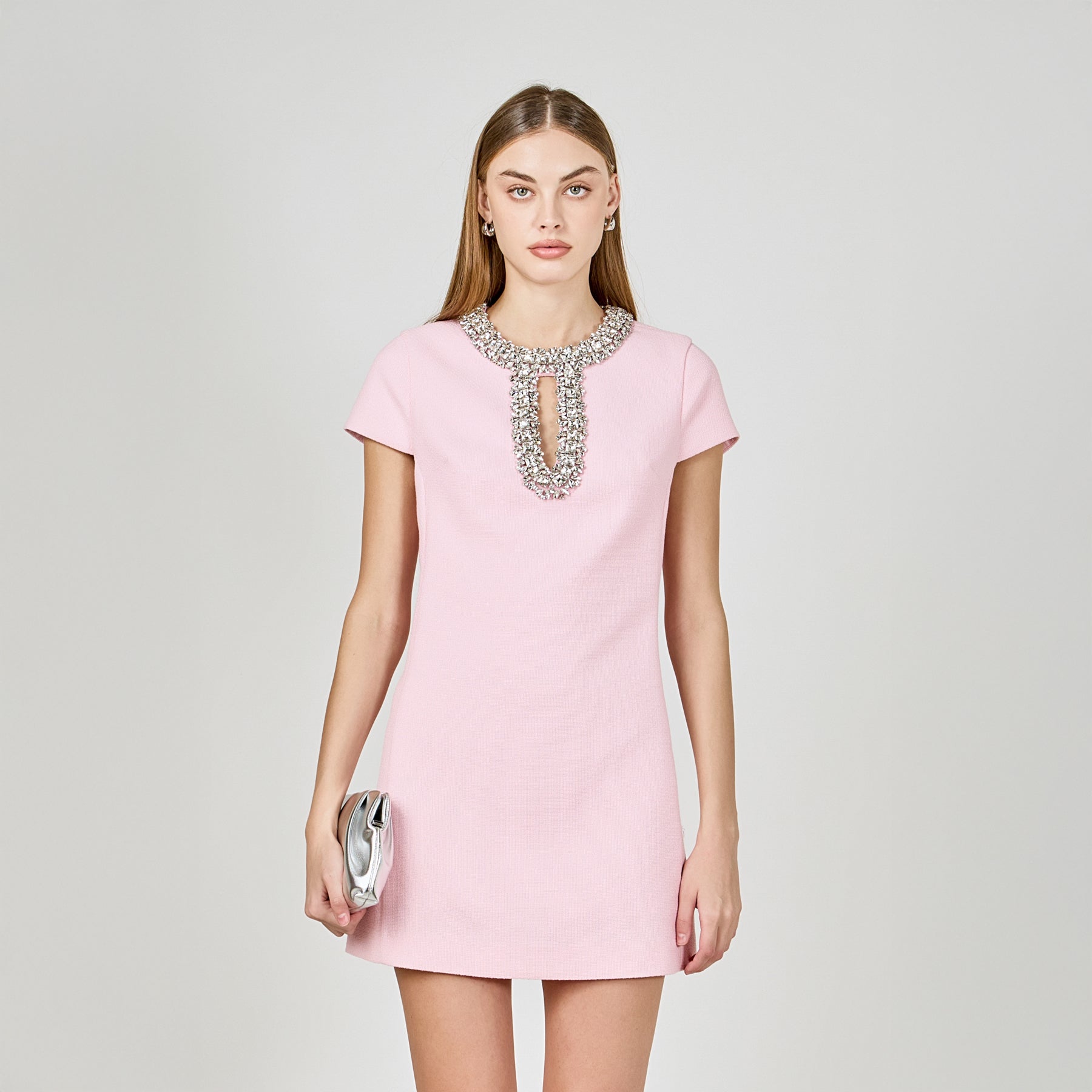 ENDLESS ROSE - Jewel Trim Neck Mini Dress - DRESSES available at Objectrare